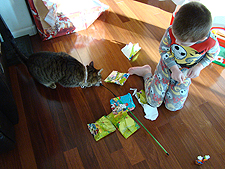 Hunter helps Allie with her presents.