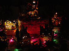 Halloween village in the dark.
