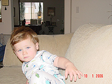 Hunter in his toy box.