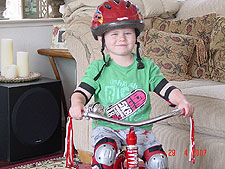 Hunter all ready -- knee pads, elbow pads and all!.