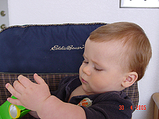 Playing before he eats...