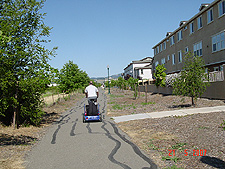 Riding on the bike path by our house.