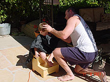 Hunter getting a haircut.