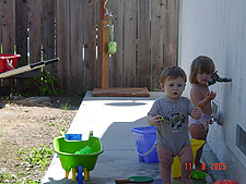 Hunter and Jordan playing outside.