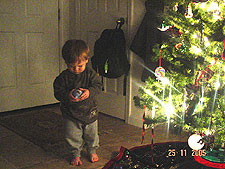 Hunter examines one of his ornaments.