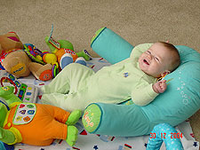 Hunter loves to lounge on his Finding Nemo pillow.