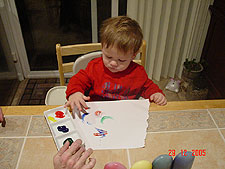 Hunter finger painting.