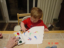 Hunter finger painting.