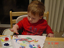 Hunter finger painting.