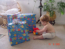 Hunter with his presents.