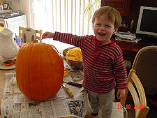 Hunter excited about his pumpkin.