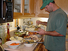 Dave prepares his turkey dinner.