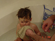 Hunter taking a bath.