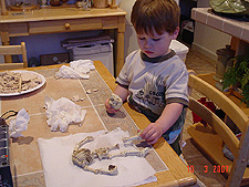 Hunter sees if he has all the pieces.