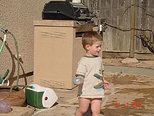 Hunter throwing water balloons