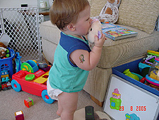 Hunter with his fake skull tattoo.