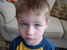 Hunter giving mom the puppy dog eyes.