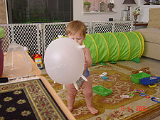 Hunter with his glove balloon.